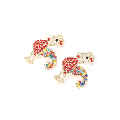 Colorful Rhinestone Rooster Stud Earrings Alloy Animal Shape Fashion Street Exaggerated Jewelry Gift For Women