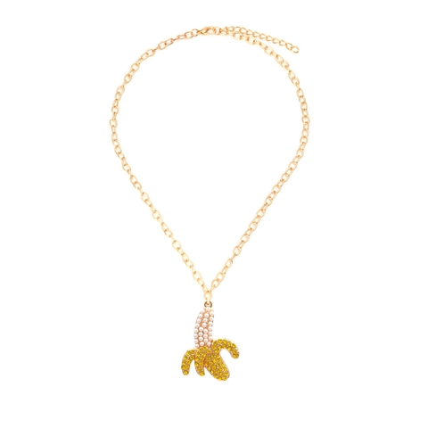 Collana Con Pendente A Banana Lega Strass Gialli Perla Artificial Sintetica Bianca Catena Per Clavicicola Di Frutta Carina Per Donna