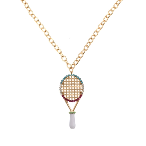 Collana Con Pendente Racchetta Da Tennis Lega Strass Colorati Gioielli Sportivi Per Donna