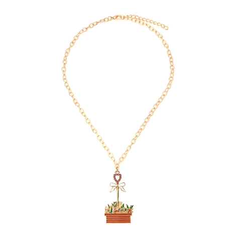 Collana Con Ciondolo Vaso Di Fiori Lega Smalto Strass Cuore Fiocco Gioielli Floreali Dolci Per Donne Moda Vacanze