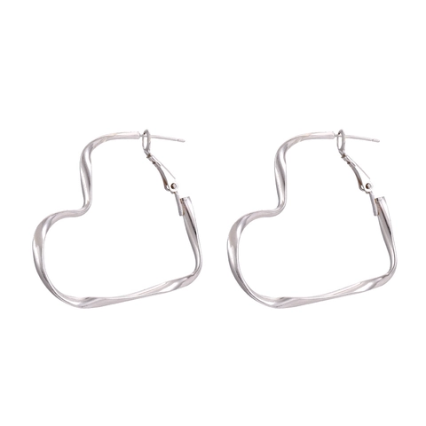 Heart Shaped Twisted Hoop Earrings Zinc Alloy Minimalist High Polish Silver Tone Fashion Jewelry For Women
