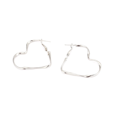 Heart Shaped Twisted Hoop Earrings Zinc Alloy Minimalist High Polish Silver Tone Fashion Jewelry For Women
