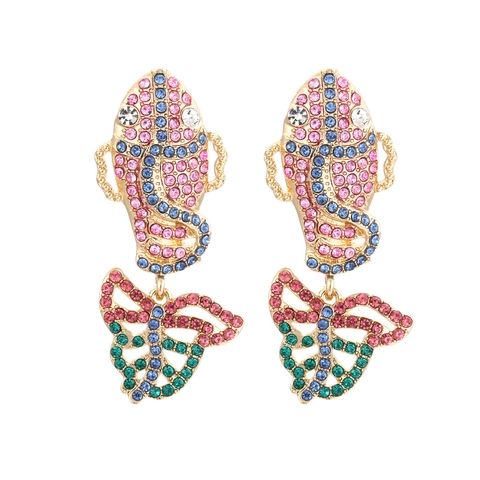 Colorful Rhinestone Fish Butterfly Drop Earrings Alloy Sparkling Animal Shape Jewelry Fashion Accessories For Women