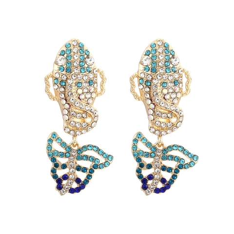 Colorful Rhinestone Fish Butterfly Drop Earrings Alloy Sparkling Animal Shape Jewelry Fashion Accessories For Women