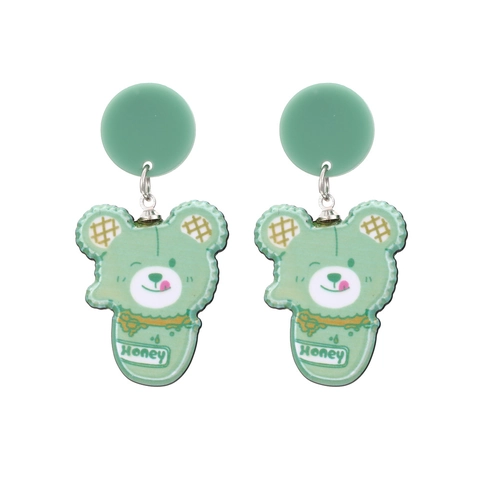 Süße Cartoon Bär Tropfen Ohrringe Minzgrün Harz Acryl Bedruckt Honey Süßer Modeschmuck Für Damen Mädchen