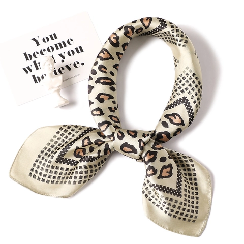 Leopard Print Square Scarf Faux Satin Satin Neck Wrap Headband Professional Office Style Elegant Accessory For Women