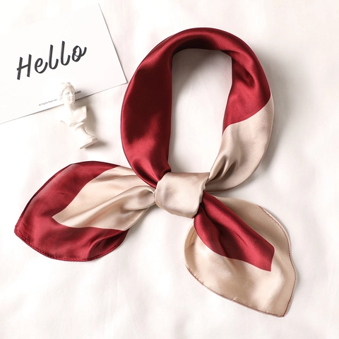 Women Elegant Color Block Satin Square Scarf Polyester Silk Like Fashion Neck Scarf Lightweight Decorative Head Wrap Bandana For Daily Dating