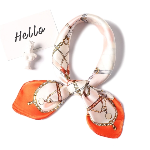 Eleganter Quadratischer Halstuch Vintage Kette Pferdedruck Seidiges Satin Kopftuch Für Damen Accessoire