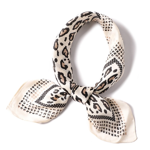 Leopard Print Square Scarf Faux Satin Satin Neck Wrap Headband Professional Office Style Elegant Accessory For Women