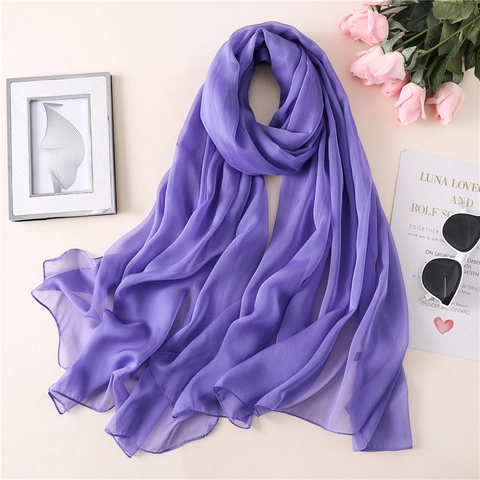 Women's Solid Color Pleated Scarf Shawl Lightweight Polyester Satin Sun Protection Large Wrap For Travel Beach Decorative Pashmina