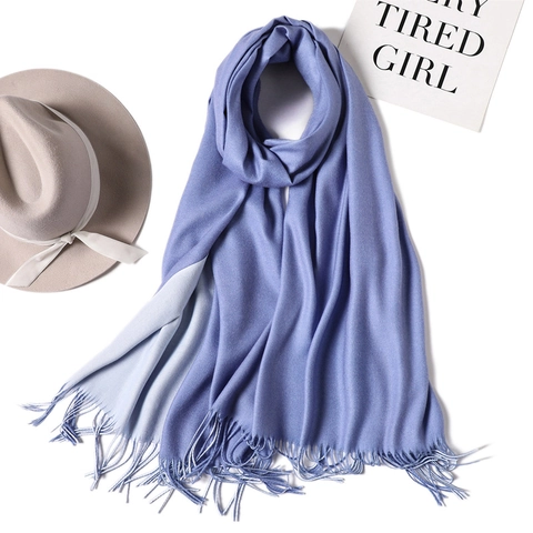 Sciarpa Da Donna In Finta Cashmere Doppia Faccia Bicolore Nappine Frange Inverno Caldo Tinta Unita Scialle Spesso