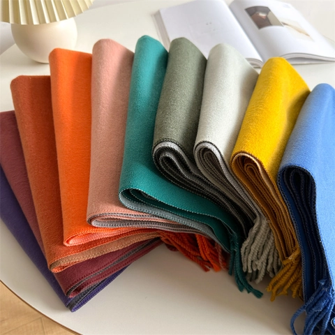 Women Men Winter Thick Warm Double Sided Scarf Imitation Cashmere Core Spun Yarn Long Shawl With Tassels Versatile Soft Wrap