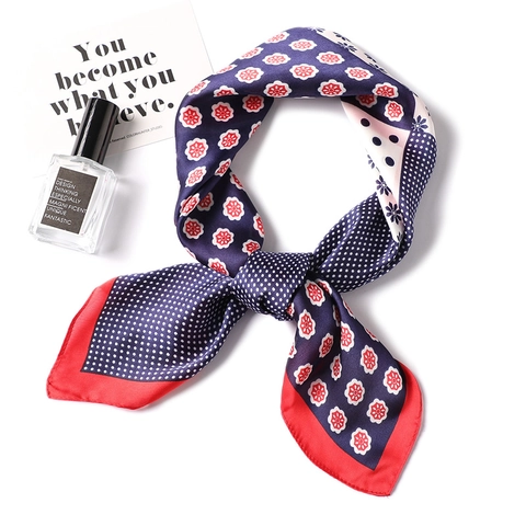 Vierkante Sjaal Satijn Polyester Polka Dot Bloemenprint Decoratieve Halsterr Vintage Elegant Voor Dames Mode