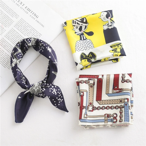 Elegant Women Satin Square Scarf Satin Like Printed Neck Scarf Headband Hair Tie Bandana For Office Daily Casual Accessory