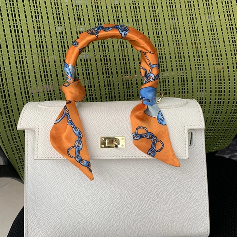 Women Satin Skinny Scarf Fashion Printed Bag Ribbon Decor Neck Tie For Handbag Handle Headband Hair Tie Elegant Accessory