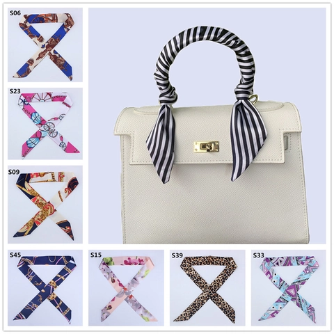 Women Satin Skinny Scarf Fashion Printed Bag Ribbon Decor Neck Tie For Handbag Handle Headband Hair Tie Elegant Accessory