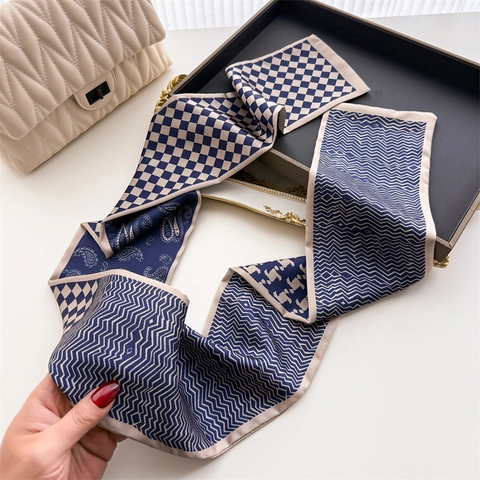 Écharpe Étroite Géométrique Pied De Poule Damier Polyester Satin Imitation Ruban Cravate Mince Pour Femmes Décor De Costume