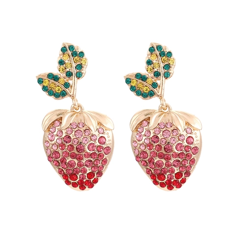 Erdbeere Hängeohrringe Legierung Verlauf Rosa Rot Strass Frucht Modeaccessoire Schmuck Für Damen Stilvoll
