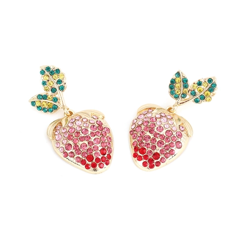 Erdbeere Hängeohrringe Legierung Verlauf Rosa Rot Strass Frucht Modeaccessoire Schmuck Für Damen Stilvoll