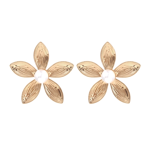Orecchini A Fiore Con Perla Artificial Sintetica Lega Placcata Oro Stile Retro Vintage Bohemien Gioielli Per Donne