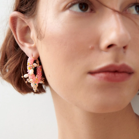 Bohemian Hand-Woven Hoop Earrings Alloy Colorful Seed Beads Imitation Artificial Pearls For Women Vintage Exaggerated
