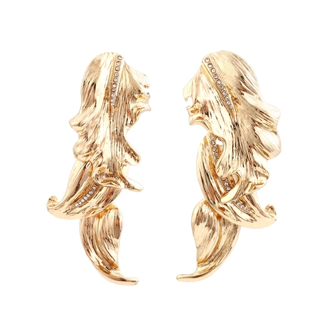Orecchini A Goccia A Foglia Per Donna In Lega D'oro Con Forma Di Foglia Strutturata Con Strass Gioielli In Stile Retro