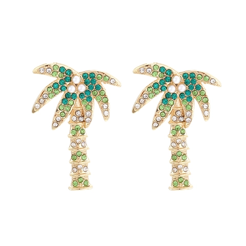 Palmbaum Kokosnussbaum Ohrringe Gold Legierung Bunte Strasssteine Künstliche Perle Tropisch Böhmisch Urlaub Damen Schmuck