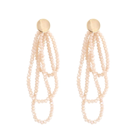 Boucles D'Oreilles Longues À Pompons Multicouches Perles En Verre Cristal Style Bohème Bijoux Faits Main Pour Femmes
