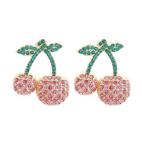 Kirsche Tropfenohrringe Legierung Rosa Grün Strass Süß Frucht Baumeln Schmuck Damen