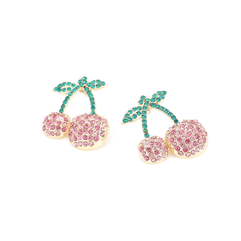 Kirsche Tropfenohrringe Legierung Rosa Grün Strass Süß Frucht Baumeln Schmuck Damen