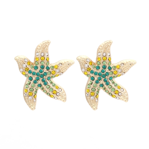 Starfish Drop Earrings With Colorful Rhinestones And Faux Artificial Pearl Alloy Beach Vacation Style Jewelry For Women