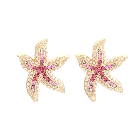 Starfish Drop Earrings With Colorful Rhinestones And Faux Artificial Pearl Alloy Beach Vacation Style Jewelry For Women
