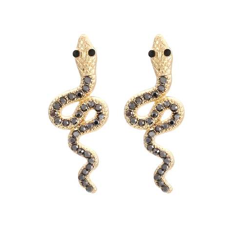 Boucles D'oreilles Puces Serpent Vintage Alliage Strass Forme S Animal Courbe Bijoux Scintillants Pour Femmes Style Gothique