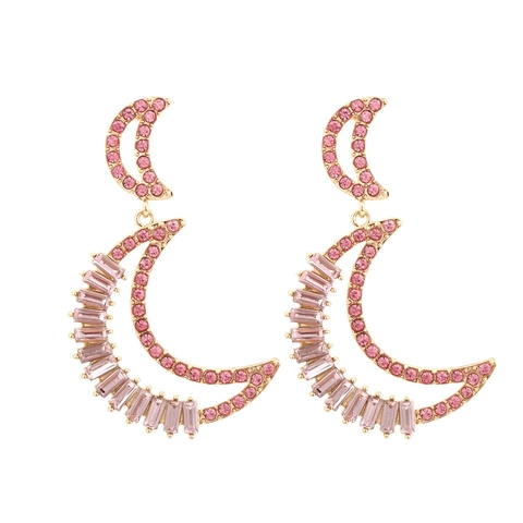 Bohemian Double Moon Dangle Earrings With Colorful Rhinestone Zinc Alloy Statement Jewelry For Women Oversized Drop