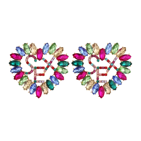Übertriebene Herz-Ohrhänger Bunte Strasssteine Barock Retro Legierung Statement Schmuck Für Frauen