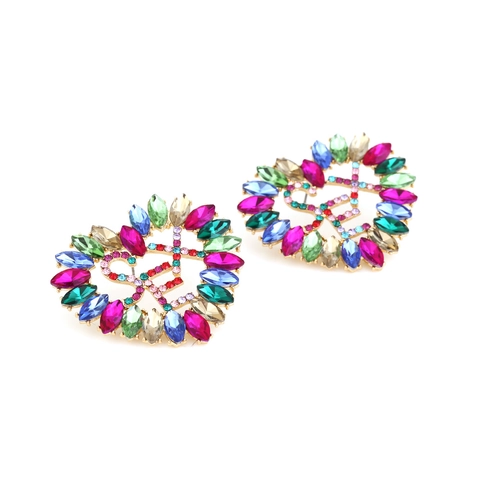 Übertriebene Herz-Ohrhänger Bunte Strasssteine Barock Retro Legierung Statement Schmuck Für Frauen