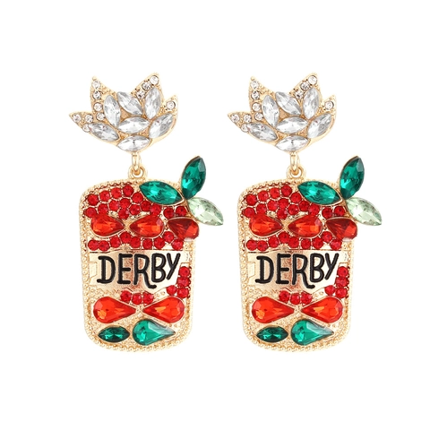Vintage Alloy Rhinestone Drop Earrings Geometric Rectangular DERBY Letter Crystal Colorful Bohemian Style For Women