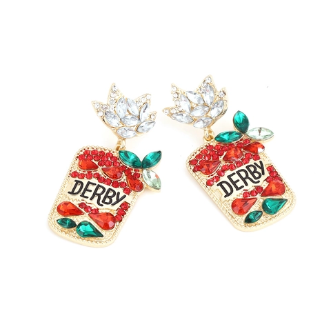 Vintage Alloy Rhinestone Drop Earrings Geometric Rectangular DERBY Letter Crystal Colorful Bohemian Style For Women