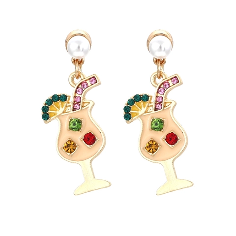 Orecchini A Goccia A Forma Di Bicchiere Da Cocktail Con Strass Multicolore Smalto Lega Perla Artificial Sintetica Gioielli Creativi Per Feste Estive Da Donna