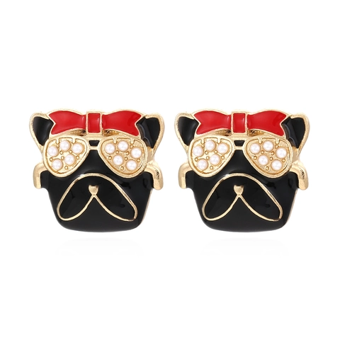 Pug Hund Ohrstecker Süß Cartoon Emaille Legierung Mit Roter Schleife Und Faux Künstliche Perle Sonnenbrille Schmuck Für Damen