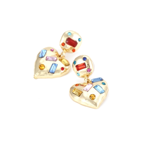 Retro Heart Shaped Dangle Earrings For Women With Alloy And Colorful Rhinestone Geometric Design Fashion Jewelry