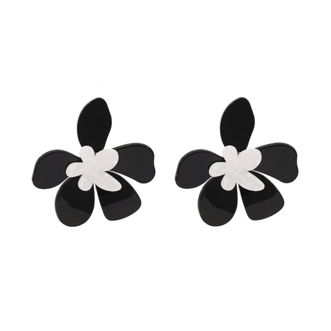 Exaggerated Flower Drop Earrings Oversized Double Layer Acrylic Acetate Floral Marble Texture Vacation Jewelry For Women