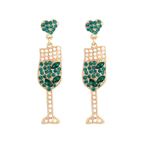 Orecchini Pendenti Bicchiere Champagne Lega Strass Perline Cuore Dolce Creativo Gioielli Festa Per Donna