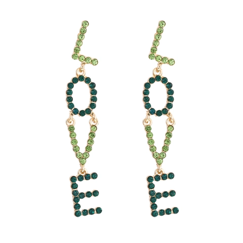 Love Letter Drop Earrings Legering Kleurrijke Strass Lange Holle Minimalistische Mode Sieraden Voor Vrouwen