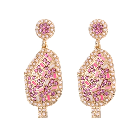 Orecchini Pendenti A Forma Di Gelato Con Strass Colorati Lega Smalto Perla Artificiale Stile Dolce Estate Gioielli Donna
