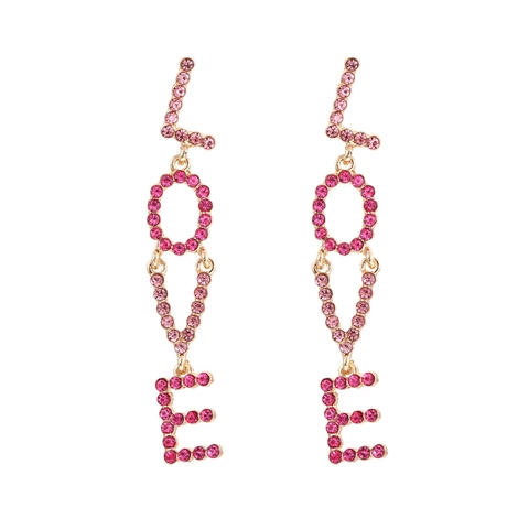Love Letter Drop Earrings Legering Kleurrijke Strass Lange Holle Minimalistische Mode Sieraden Voor Vrouwen