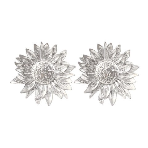 Retro Sunflower Statement Earrings Textured Alloy Floral Studs Pastoral Style Metallic Jewelry For Women