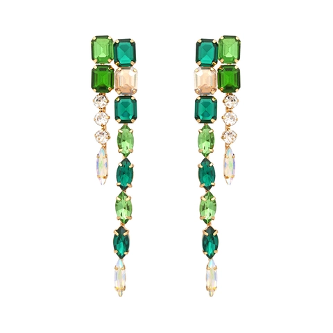 Long Tassel Drop Earrings For Women Overstated Geometric Glass Rhinestone Gold Tone Alloy Statement Party Jewelry