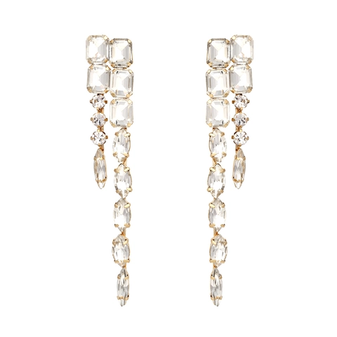 Long Tassel Drop Earrings For Women Overstated Geometric Glass Rhinestone Gold Tone Alloy Statement Party Jewelry