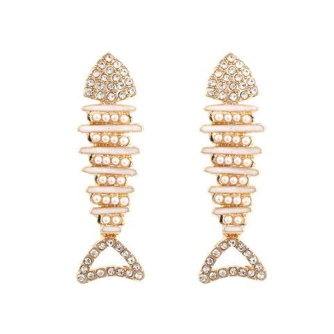 Pendientes Colgantes De Espina De Pescado Aleación Creativa Perla Artificial De Imitación Diamante De Imitación Esmalte Joyería Para Mujer